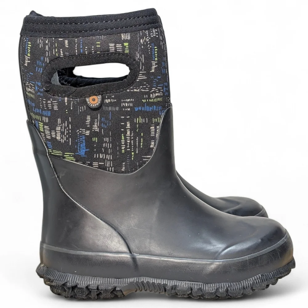 Bogs Kids 11 Black Handle K Grasp Sparks Insulated Waterproof Rain Snow Boot
